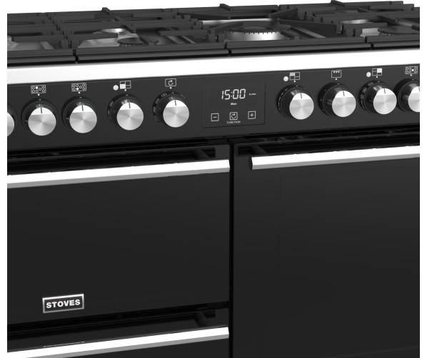De ovenruiten van het Stoves Precision DX S1100DF EU BK fornuis zijn geblindeerd