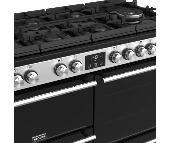 Het Stoves Precision DX S1100DF GTG EU SS rvs fornuis heeft gietijzeren pandragers