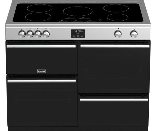 De grote ovendeuren van de Stoves Precision DX S1100Ei SS rvs inductie fornuis hebben geblindeerde ruiten