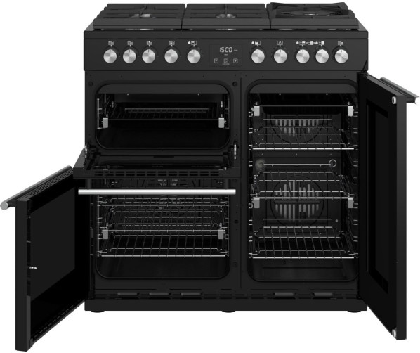 Het interieur van het Stoves Precision DX S900DF GTG EU BK zwart fornuis