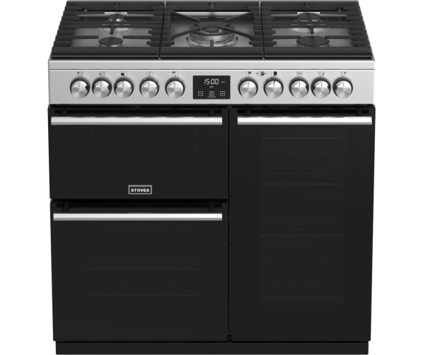 De ovenruiten van het Stoves Precision DX S900DF EU SS rvs fornuis zijn geblindeerd