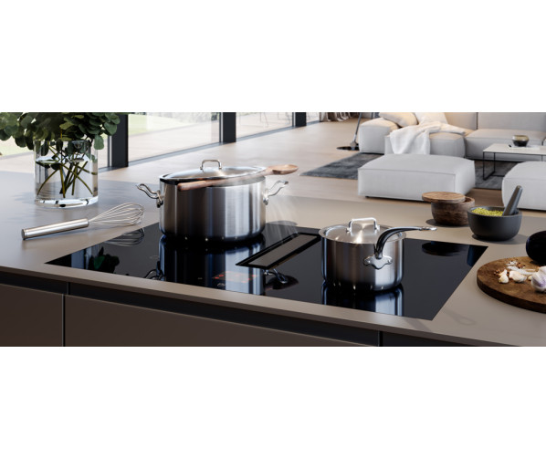De V-Zug Fusion GKD46TIM beschikt over OptiLink voor automatische afzuiging op basis van de hoeveelheid kooklucht.