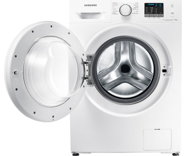 De SAMSUNG wasmachine WF70F5E0Z4W is uitgevoerd met een linksdraaiende deur