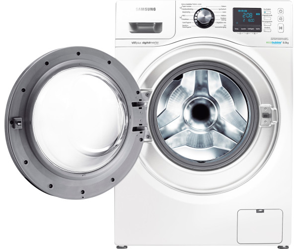 De SAMSUNG wasmachine WF80F7E6P6W beschikt over een linksdraaiende deur