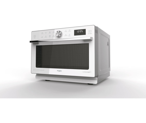 De Whirlpool MWP 339 SW heeft een witte voorzijde met zilvermetallic accenten