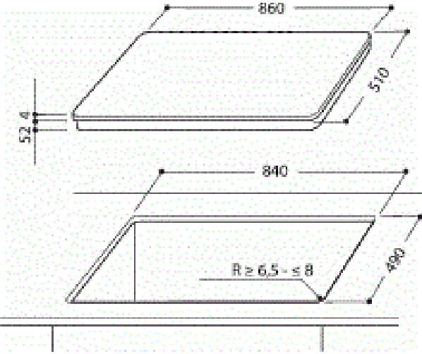 Maattekening Whirlpool ACM795BA/01 inductie kookplaat