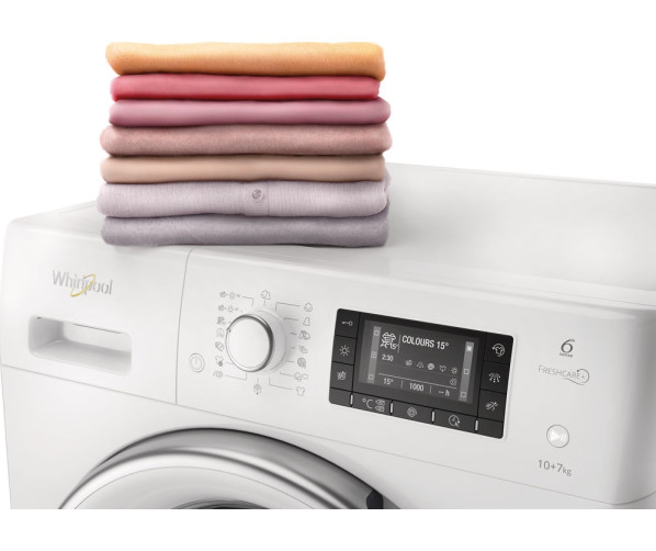 De Whirlpool FWDD1071681WS EU was/droogcombinatie is uitgevoerd in standaard maten