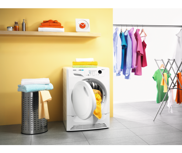 De Zanussi ZDH8345NW droger is zeer zuinig door warmtepomptechnologie