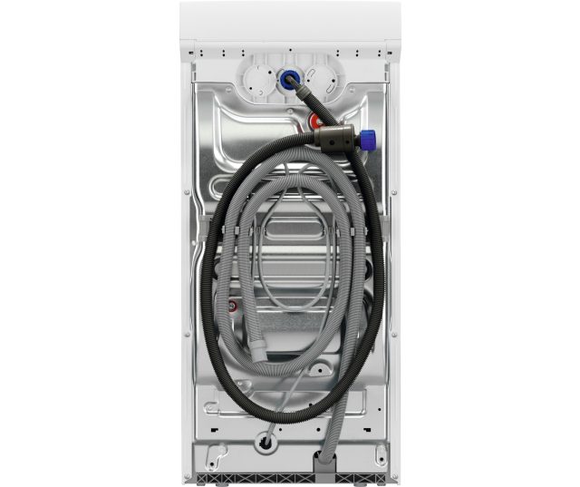 Foto van de achterzijde met de aanvoerslang met aquastop op de AEG bovenlader wasmachine