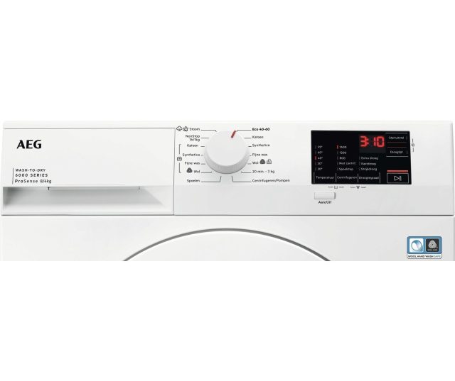 Aeg LWF62842 was/droogcombinatie met 8 kg. trommel en 1600 toeren