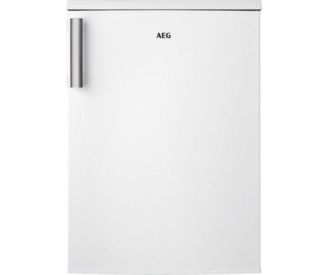 De buitenzijde van de AEG RTB81521AW koelkast tafelmodel met metalen deurgreep