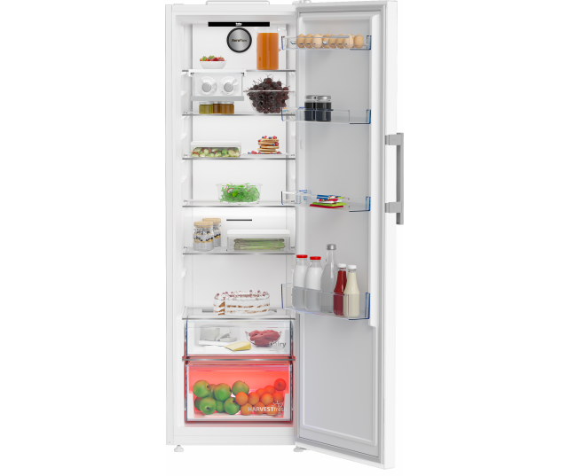 Beko B3RMLNE444HW1 Binnenzijde van de Beko B3RMLNE444HW1 met ruime indeling en HarvestFresh groentelade koelkast - wit