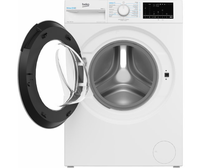 Close-up van de trommel van de Beko B3WM49610W2 met AquaWave® trommelstructuur