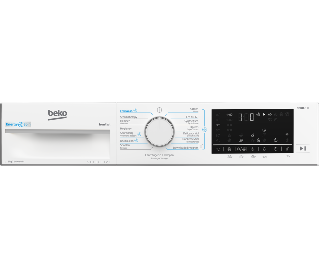 Verschillende wasprogramma’s zichtbaar op display Beko B5WM694108W2