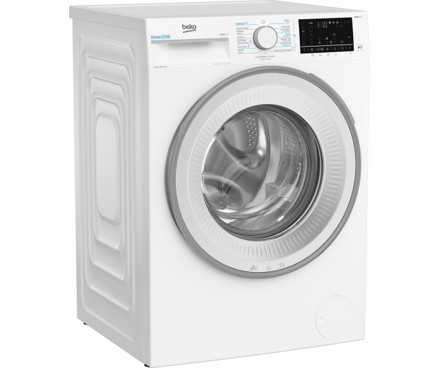 Vooraanzicht Beko B5WM694108W2 wasmachine met digitale display en XL-deur