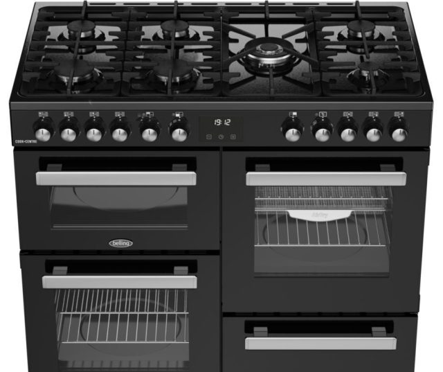 Belling fornuis COOKCENTRE 100 DF BLK met 7 gasbranders en 3 ovens