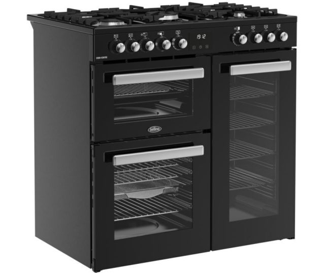 Vrijstaand Belling COOKCENTRE 90DF BLK gasfornuis met drie ovens