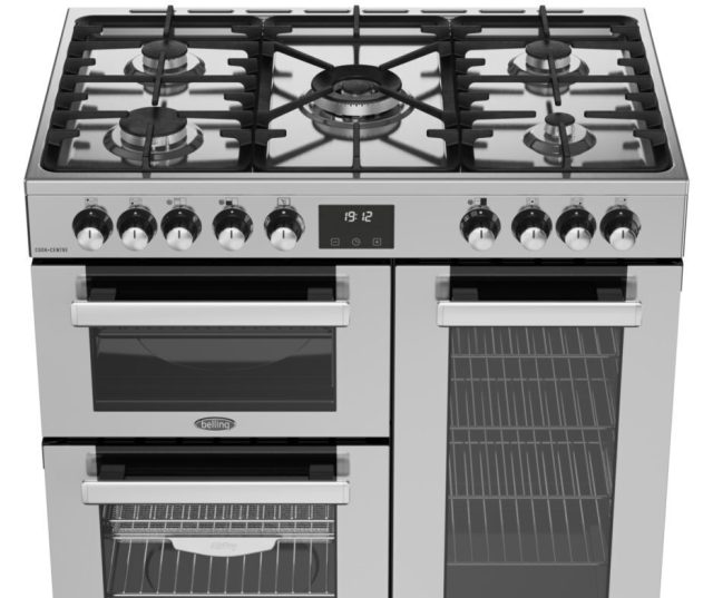 Belling COOKCENTRE 90DF STA gaskookplaat met 5 branders en gietijzeren pannendragers