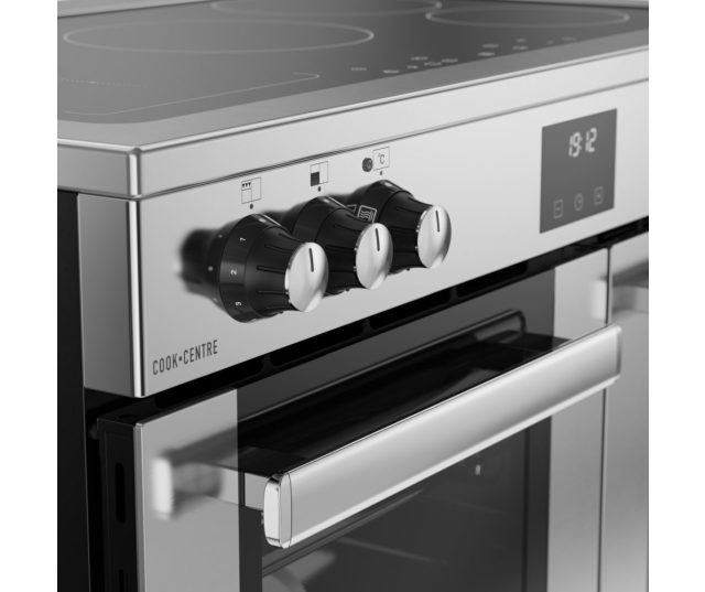 Belling COOKCENTRE 90Ei STA robuust roestvrijstalen fornuis met metalen draaiknoppen