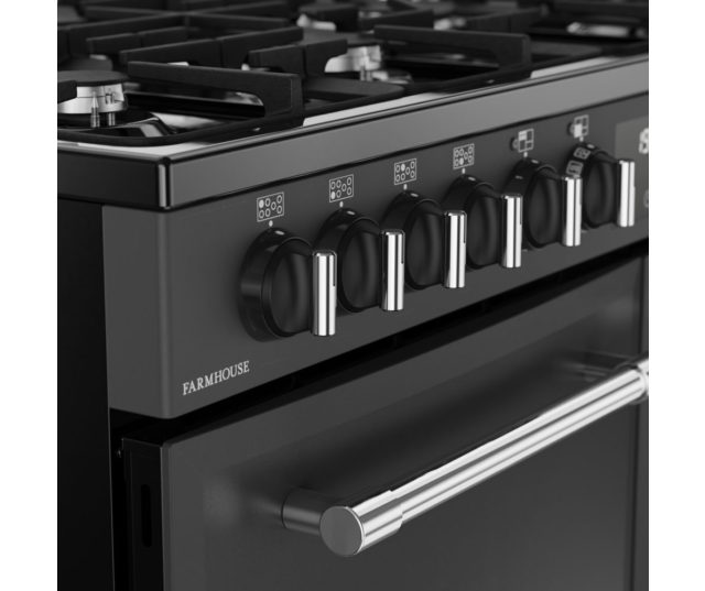 FARMHOUSE 100DF ANT fornuis met roestvrijstalen afwerking en extra ovenroosters