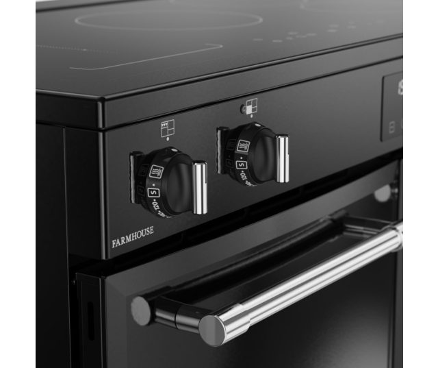 Belling FARMHOUSE 100Ei BLK fornuis metalen bedieningsknoppen en LED-display