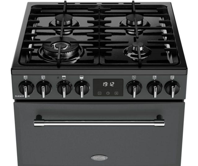 Kookgedeelte van Belling gasfornuis met 4 branders en krachtige wokbrander