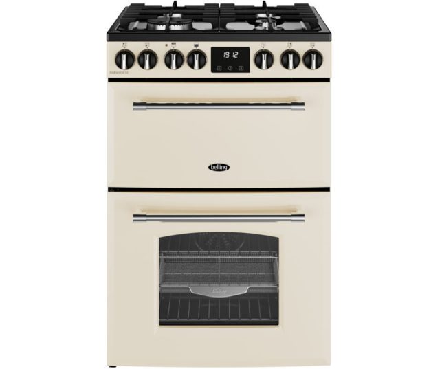 Belling FARMHOUSE 60DF CRM gasfornuis in klassieke crème kleur met dubbele elektrische oven