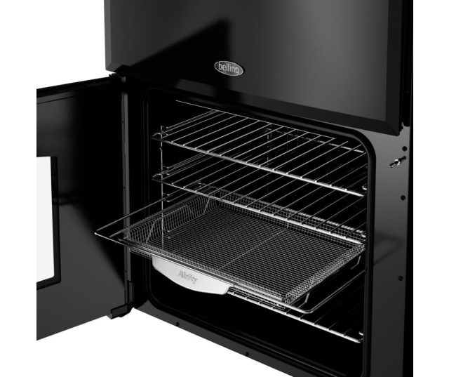 Belling 60Ei BLK fornuis met AirFry, sudderfunctie en ontdooistand in de hoofdoven