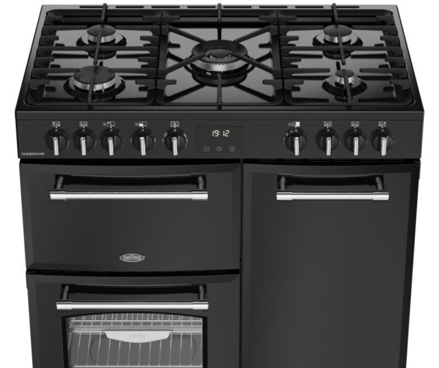 Belling gasfornuis met gietijzeren pannendragers en krachtige wokbrander - FARMHOUSE 90DF BLK