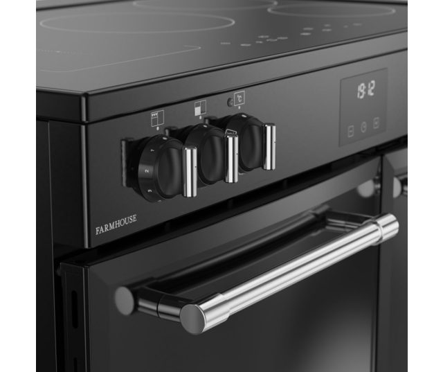 Digitale timer en ovenbediening met traditionele knoppen Belling FARMHOUSE 90Ei BLK