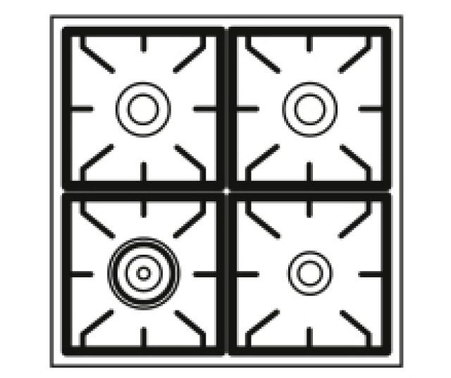 Overzicht van het koogedeelte van de Boretti VPNR74IX met de wokbrander linksvoor