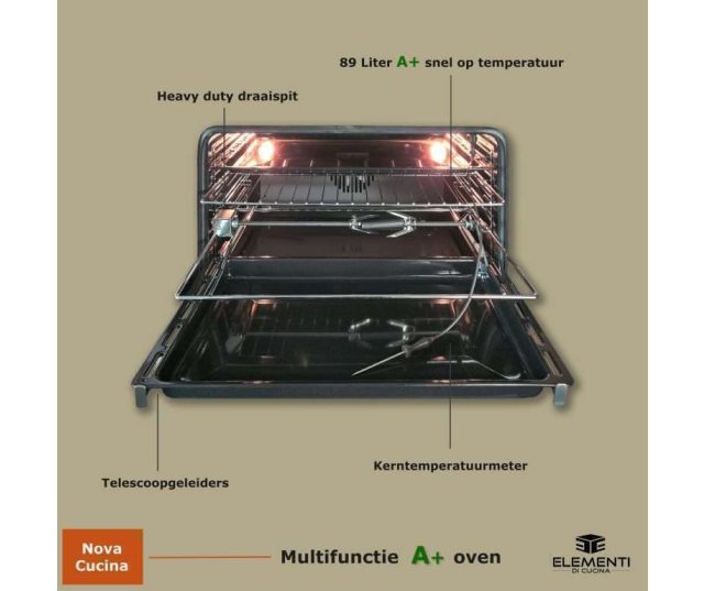 Ruime oven van 89 liter met softclose deur en telescoop geleiders in ELEMENTI DI CUCINA IC9034-IX-S