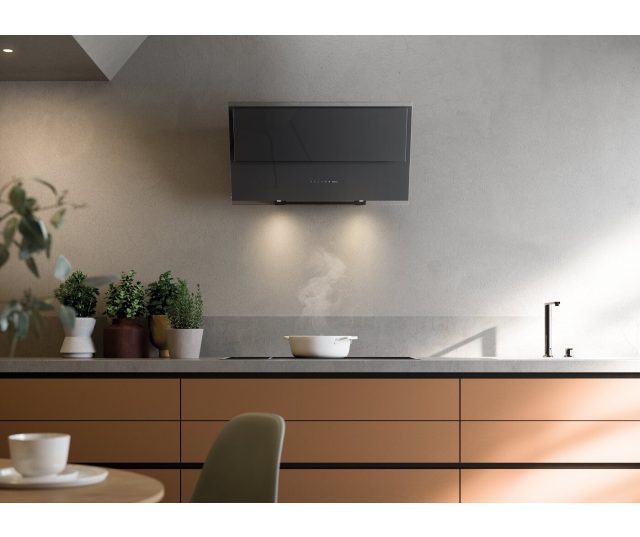 Falmec VERSO85G/1 schuine anti-hoofdstoot afzuigkap - 85 cm - grijs glas