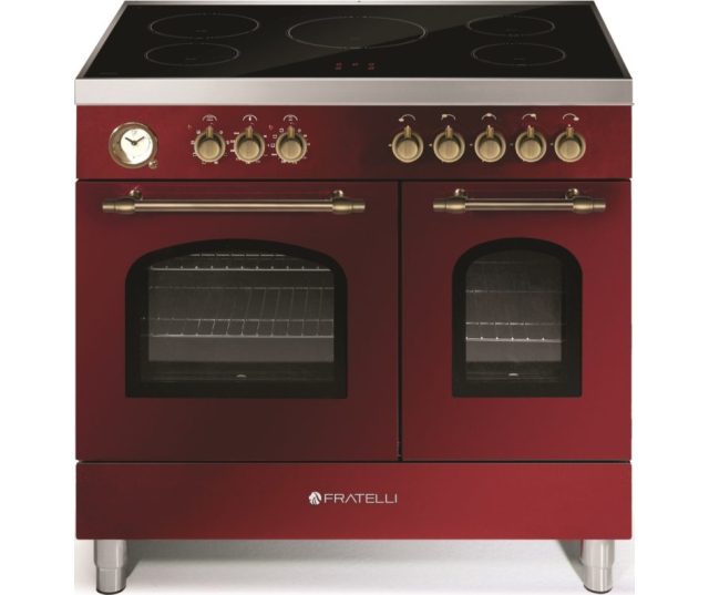 Fratelli VE2920I5FEMBUB inductie fornuis - 2 ovens - wijn rood - brons beslag