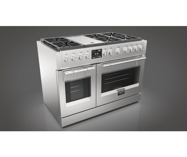 Luxe FULGOR MILANO gas fornuis met 6 krachtige branders en teppanyaki plaat