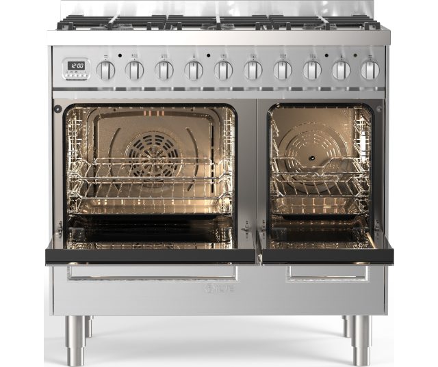 ILVE LD096WSCM3/SS gasfornuis van 90 cm breed in roestvrijstaal met dubbele oven