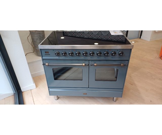 ILVE PDI106NE3/BGB inductiefornuis 100 cm breed in blauw/grijs met brons beslag