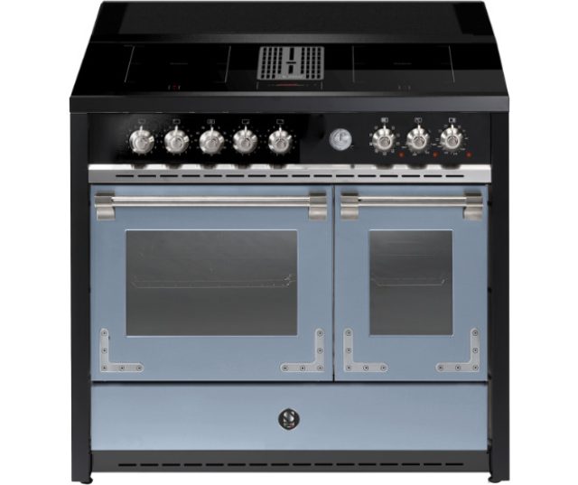 Fris lichtblauw STEEL X10FF-4FIKW inductiefornuis met geïntegreerde kookveldafzuiging