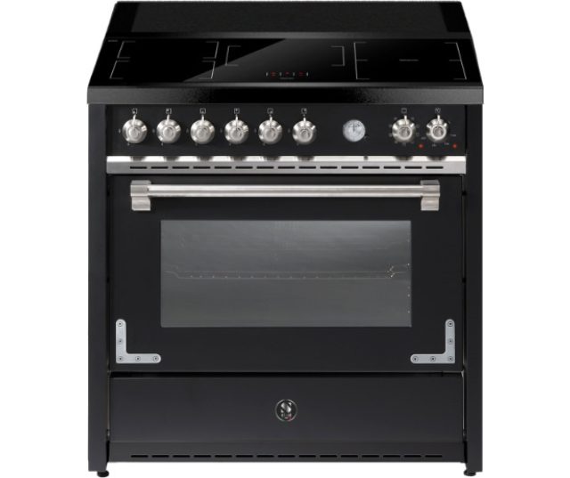 STEEL X9F‑5FIW mat zwart inductiefornuis met geïntegreerde afzuiging en vijf zones