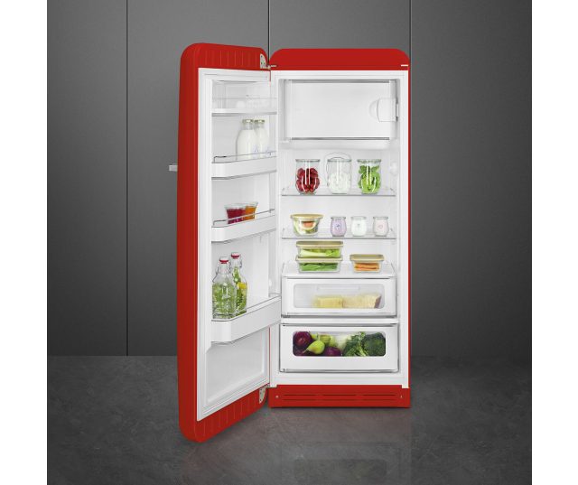 Smeg FAB28LRD6 retro jaren 50 koelkast - rood - linksdraaiend