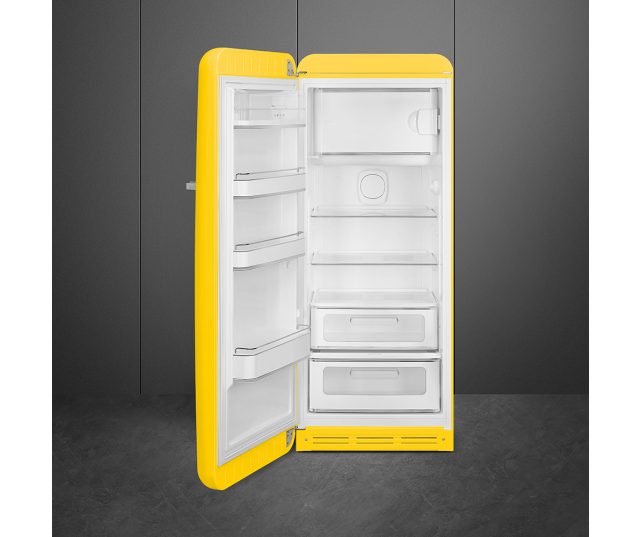 Smeg FAB28LYW6 retro jaren 50 koelkast - geel - linksdraaiend