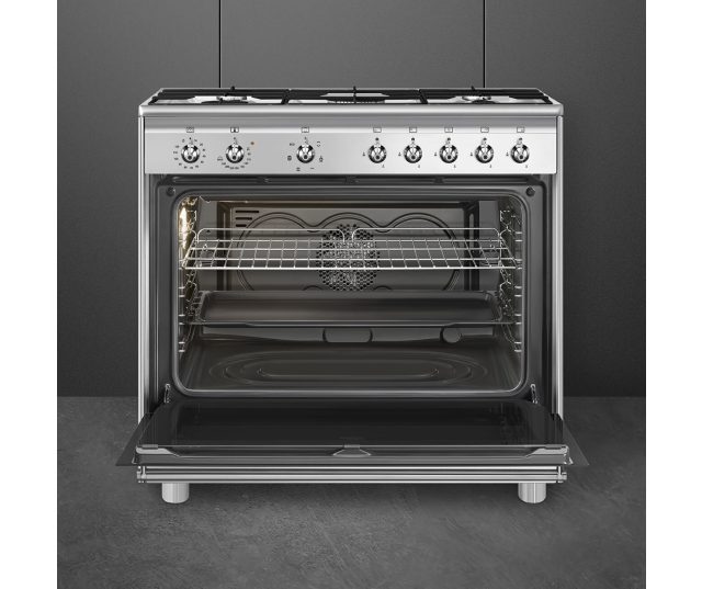 RVS SMEG fornuis CX91GMXNLK met multifunctionele oven en Vapor Clean