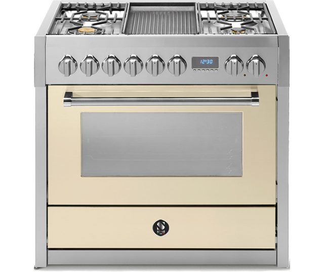 Steel G9F-4B rvs fornuis - 90 cm. breed - met frytop in de kleur Crema