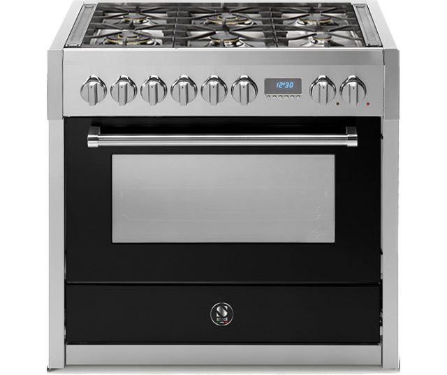 Steel G9F-6W fornuis afgebeeld in de kleur Nero
