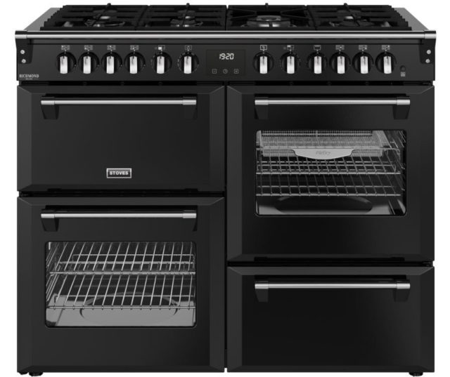 110 cm breed Stoves Richmond zwart gasfornuis met multifunctionele oven en AirFry functie