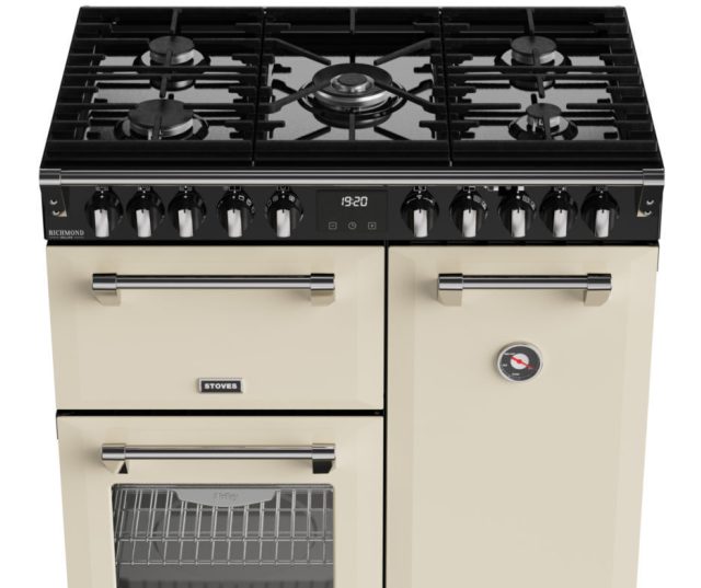 Vrijstaand gasfornuis met elektrische ovens in retro crème design – Stoves Richmond