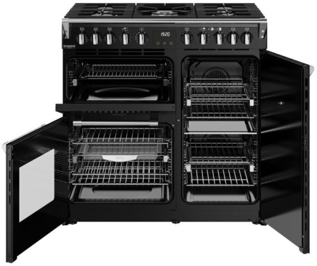 Stoves Richmond 90 DF DX zwart - Fornuis met 3 ovens en 174 liter inhoud