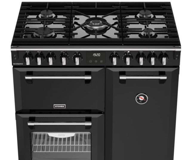 Stoves Richmond 90 DF zwart fornuis met PowerWok 4kW gasbrander