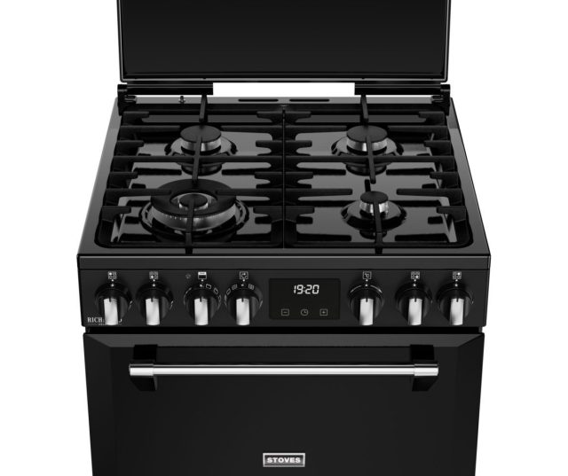 Zwarte gaspitten Stoves DX 60 DF met duurzame gietijzeren dragers