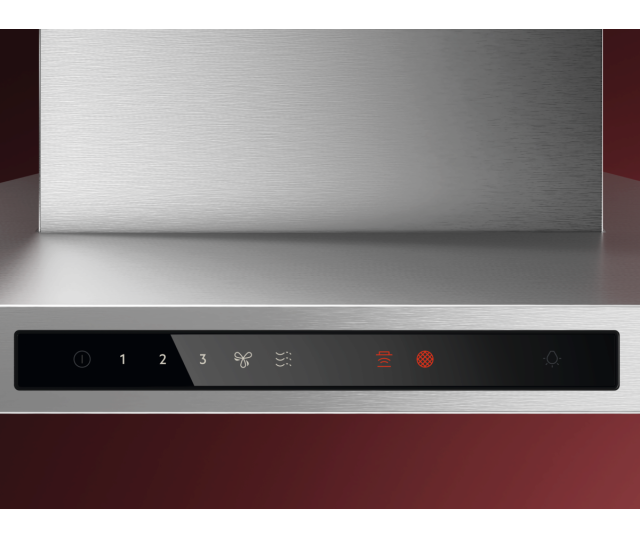 AEG DKB6971HM afzuigkap touchbedieningspaneel detail met lichtknop zichtbaar aan rechterzijde